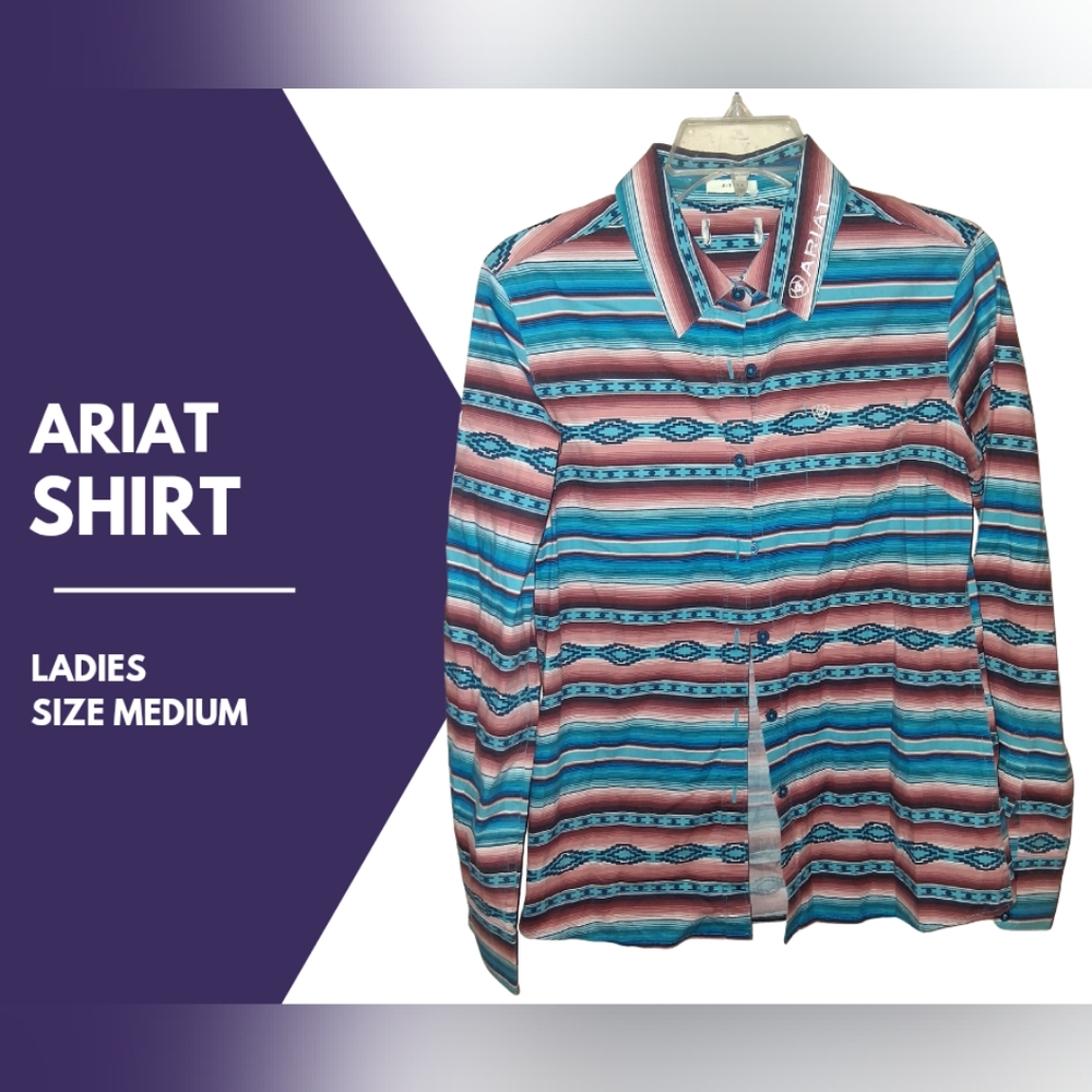 Ariat Blue and Pink Striped Button Down Shirt